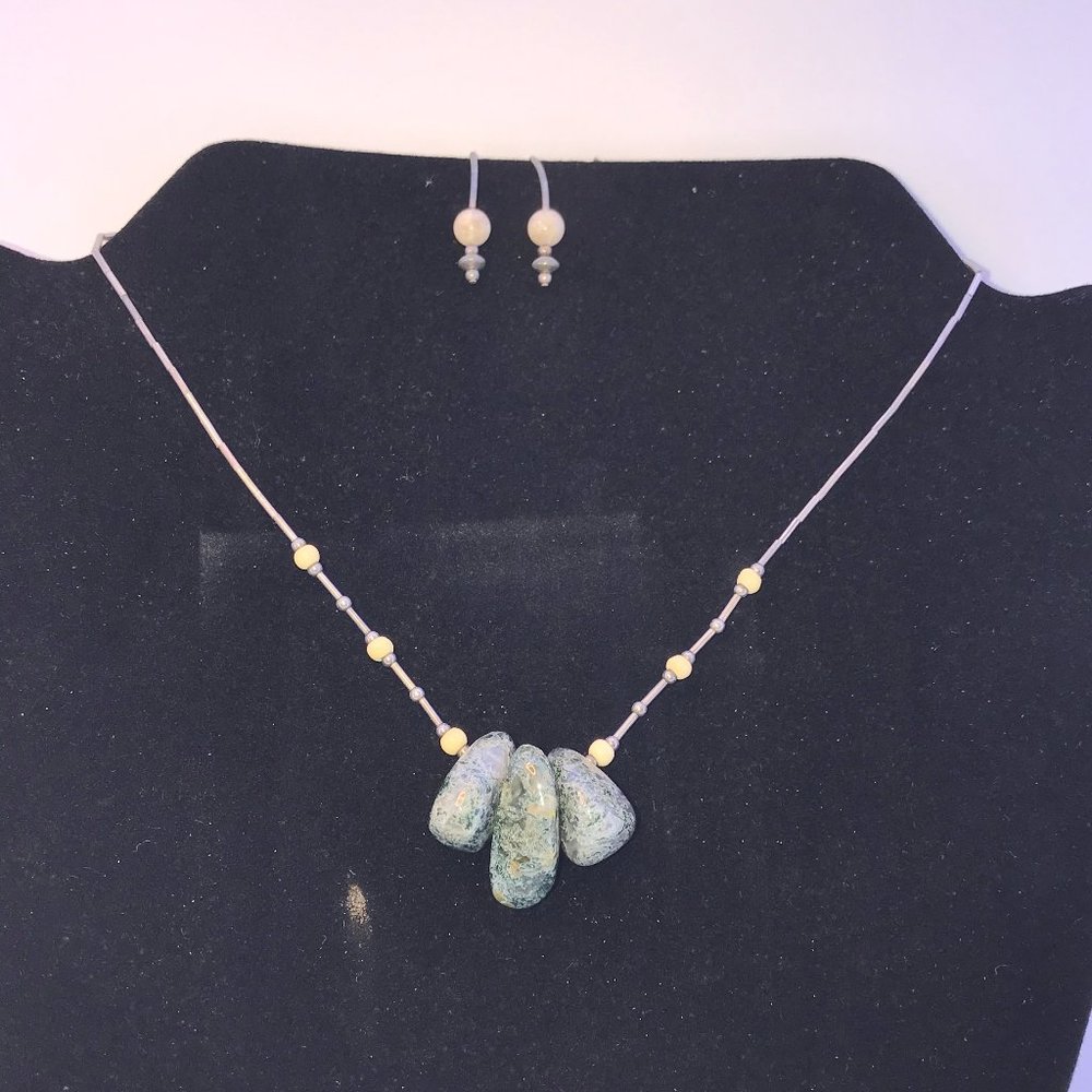 16" Moss Agate Necklace and Earring Set